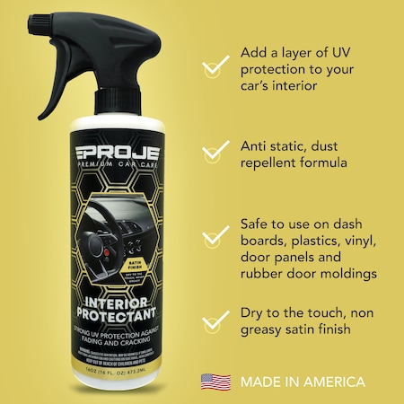 Proje Premium Car Care Interior Protectant 16 oz - Satin Finish - Safe on Plastic Rubber Vinyl & Rubber 30004